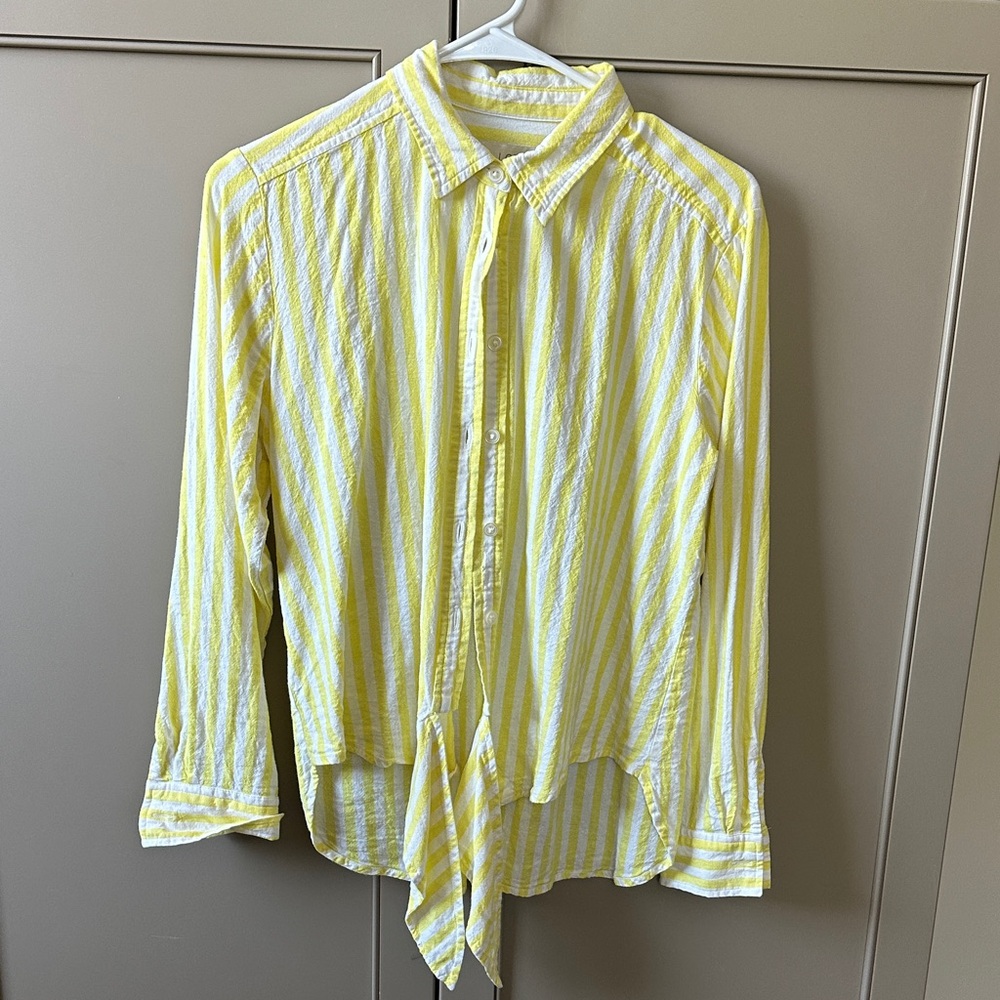 LOFT Yellow and White Striped Shirt